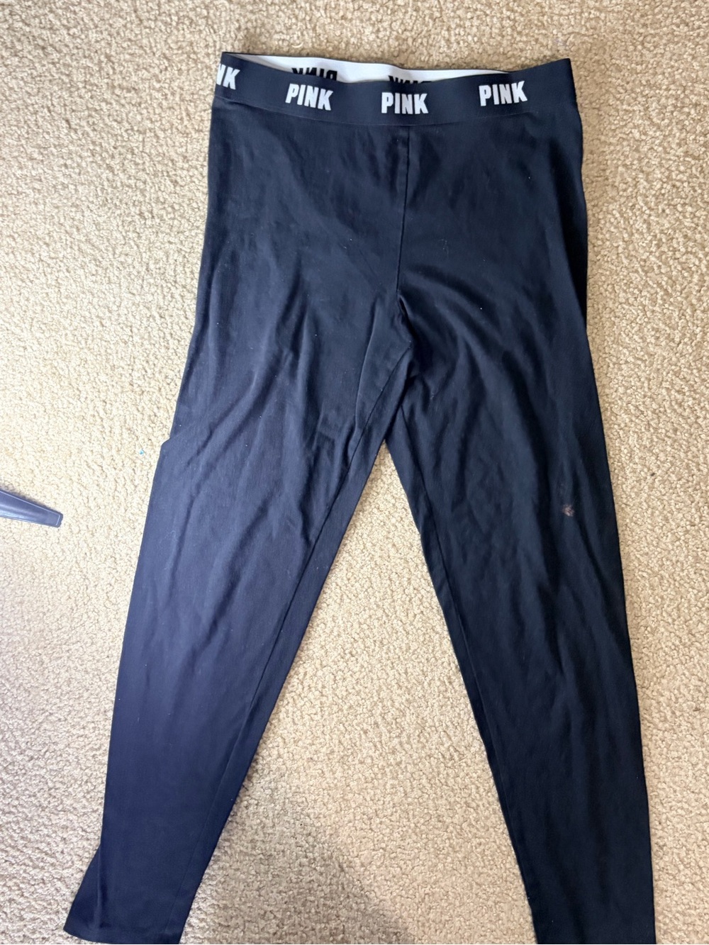 Victoria's Secret PINK Black Leggings with White Logo Waistband